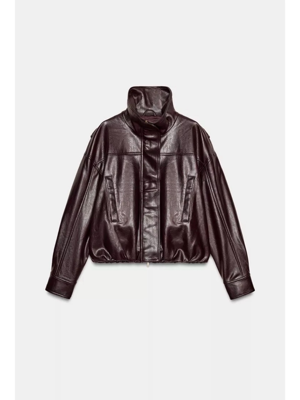 Zara Faux Leather Pleated Jacket - Dark Burgundy size medium NWT - Picture 4 of 7